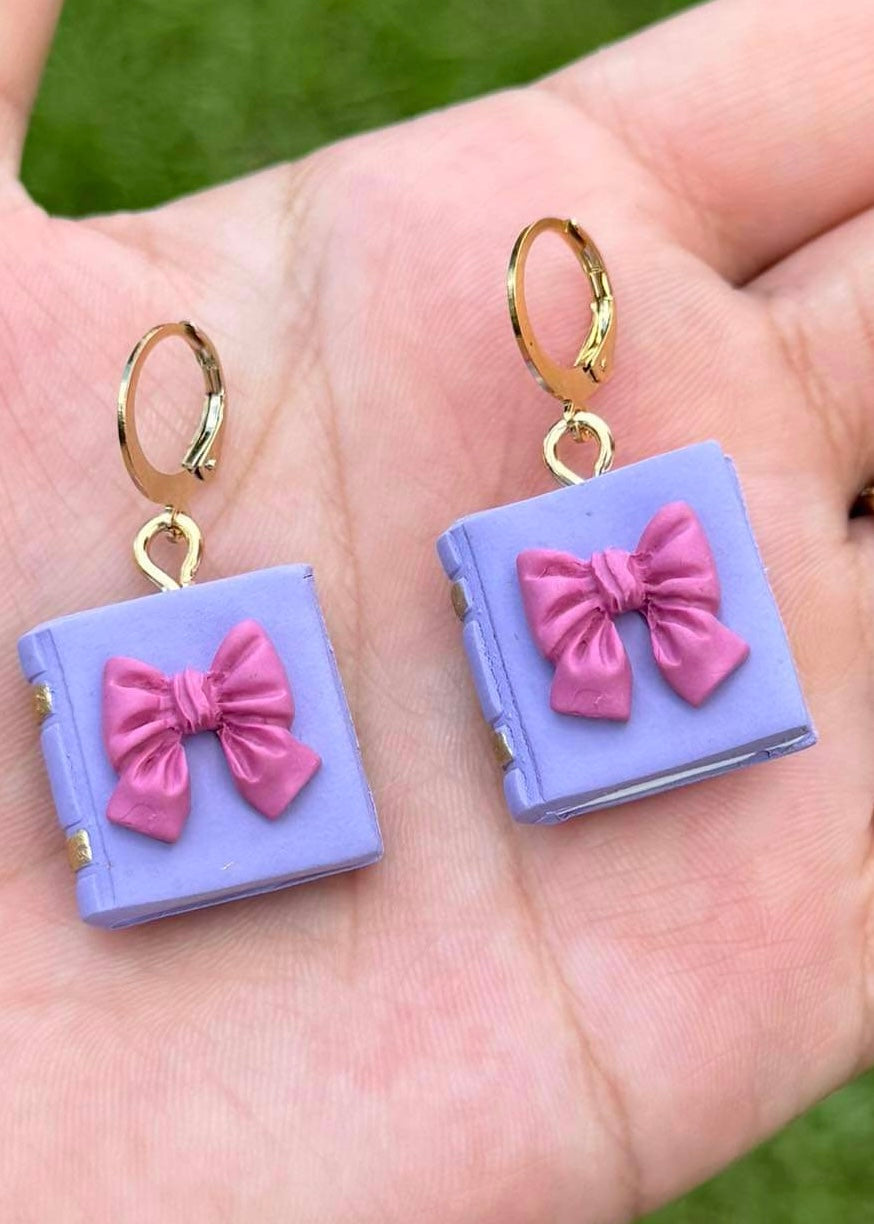 Book with Ribbon Clay Earrings