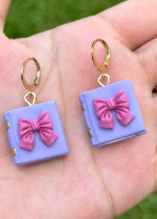 Book with Ribbon Clay Earrings