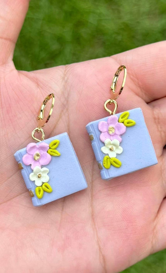 Floral book clay earrings