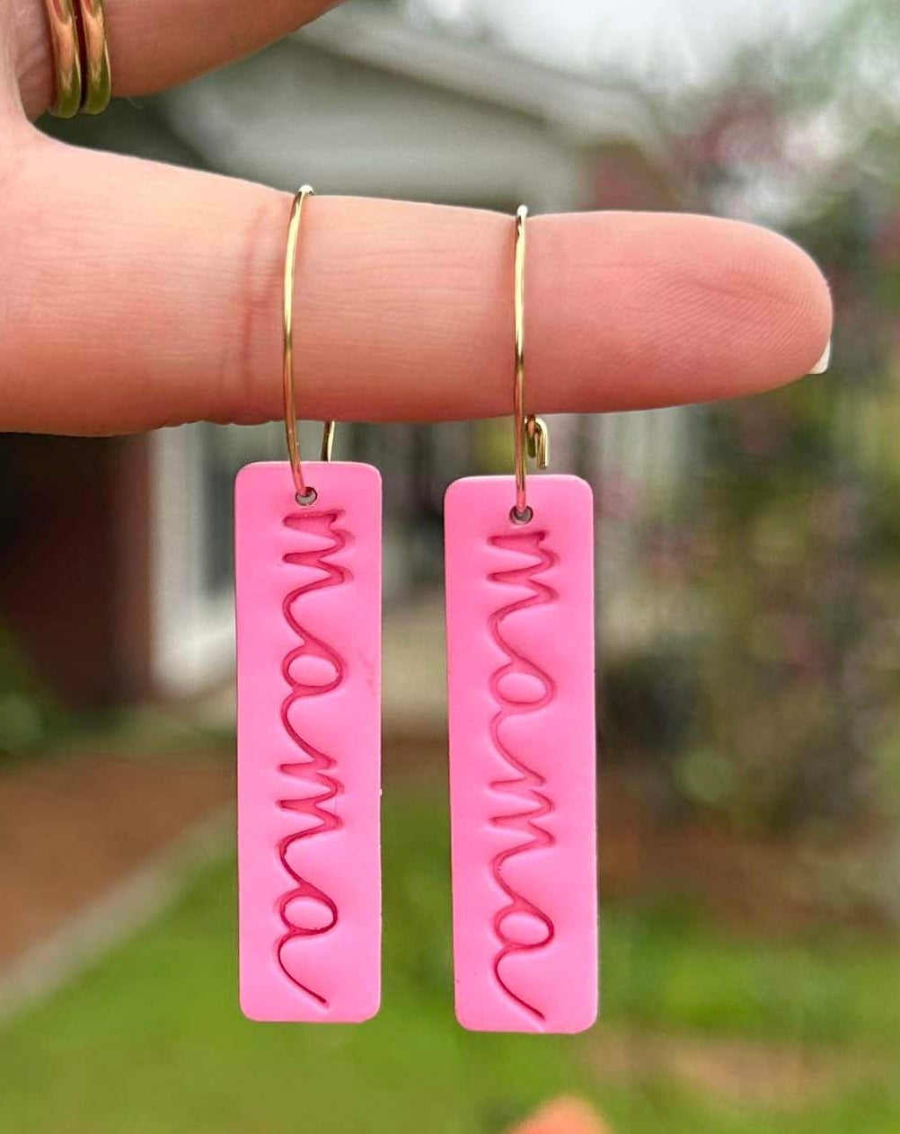 Pink mama hoop earrings
