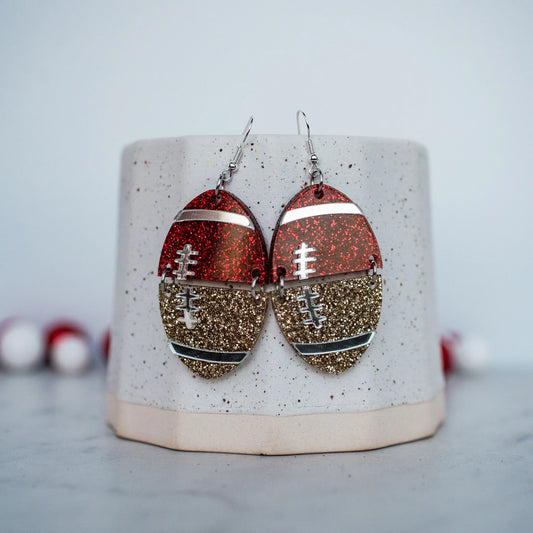 Red & Gold Glitter Football Split Dangles