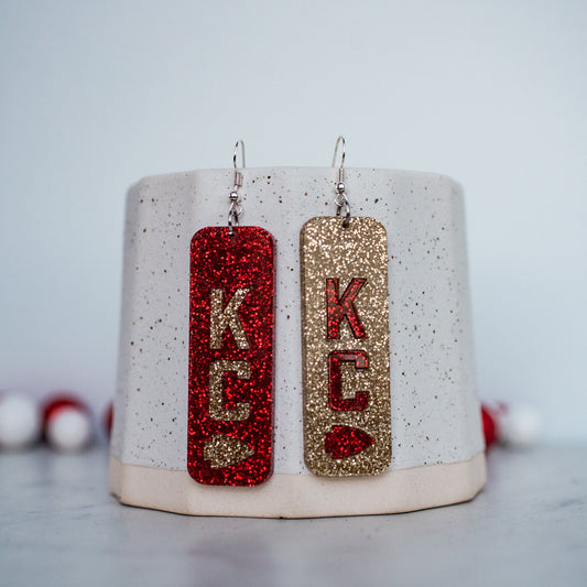 Red & Gold Glitter Duo KC Arrowhead Bar Inset Dangles