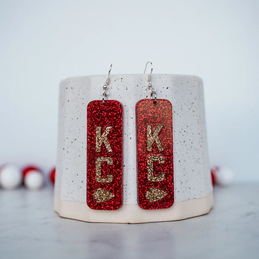 Red Glitter KC Arrowhead Bar Inset Dangles