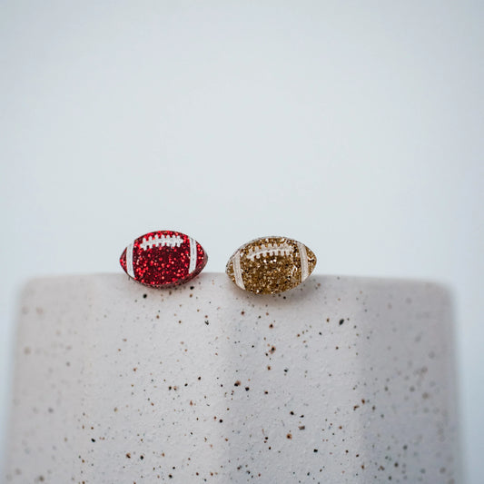 Red & Gold Glitter Hand Painted Football Studs