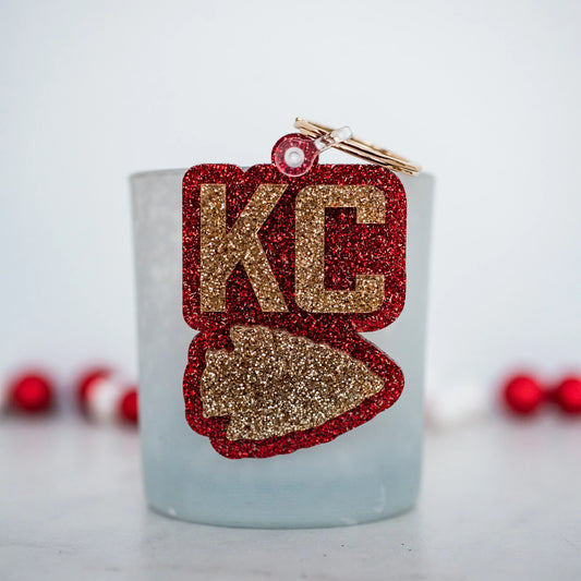 Red & Gold Glitter Double Layered KC Arrowhead Keychain