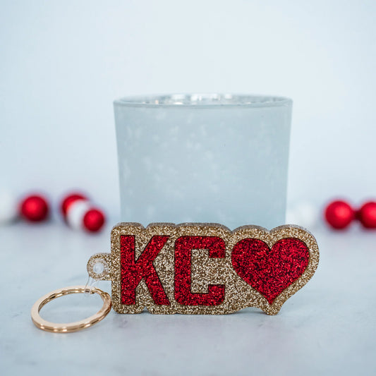 Red & Gold Glitter Double Layered KC Heart Keychain