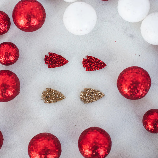 Red & Gold Glitter Arrowhead Studs 2 pack